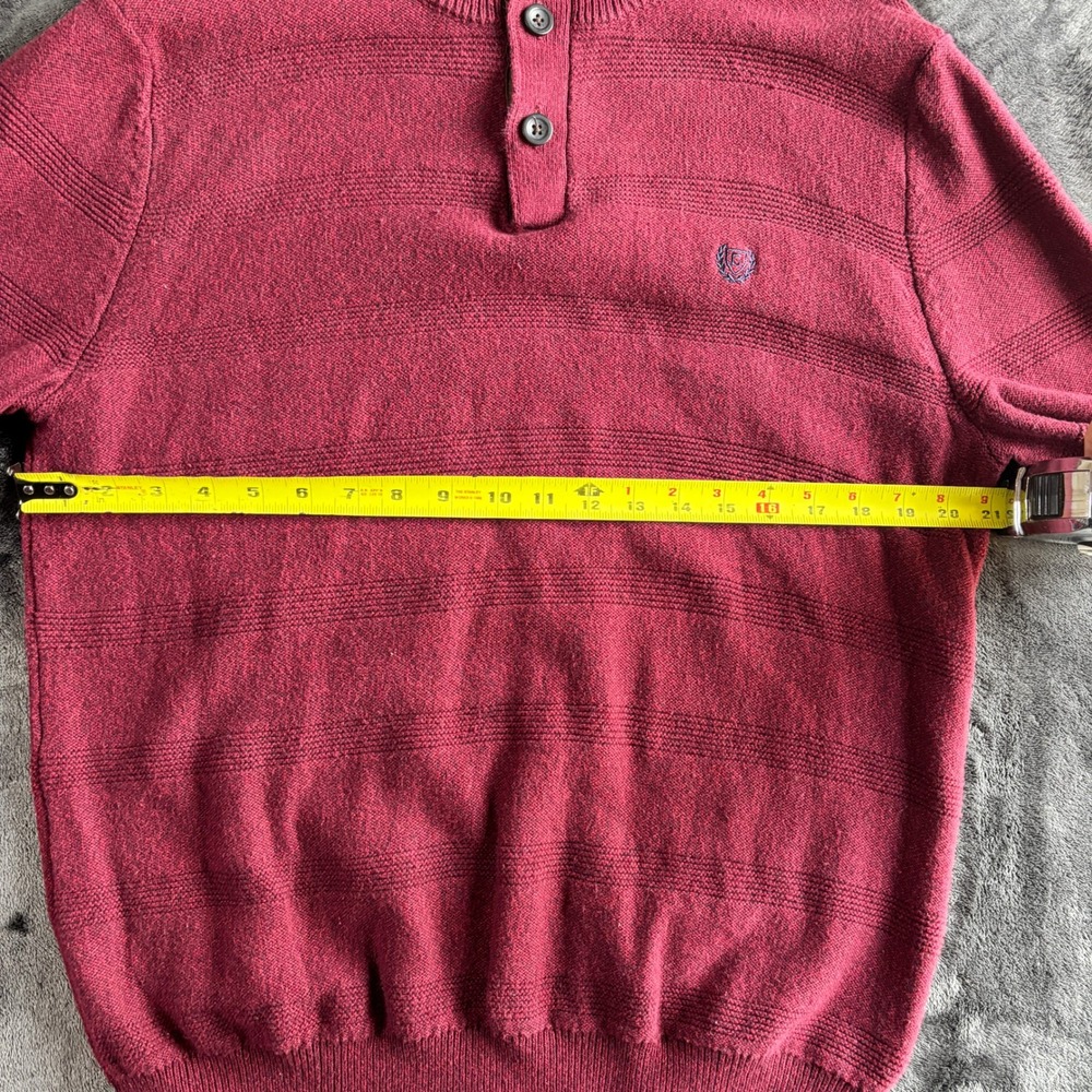 Chaps Mens Burgundy Red Textured Stripe Mock Neck Quarter Button Sweater Large - Picture 5 of 8